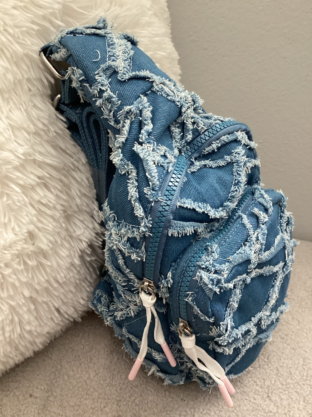 NWT Wildfox Distressed Denim Sling Backpack - Blue
✨ Brand New With Tags!